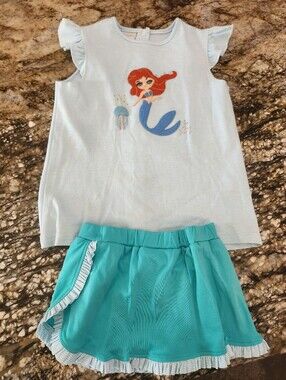 Girls Light Blue Mermaid Top & Aqua Skirt Matching Set
